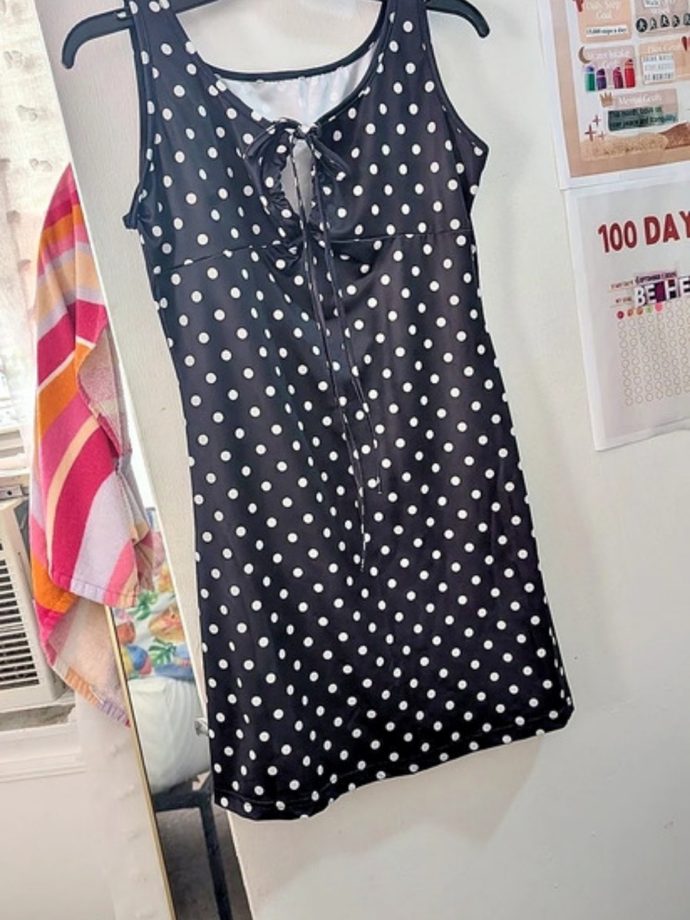 F21 Floral Women's Summer Collection Dress Polka Dot Mini Dress in Black & White